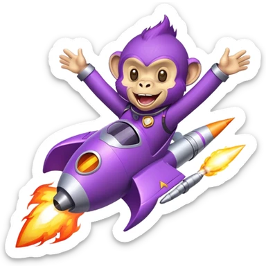 purple punk laughing monkey flying in a rocket with fire sticker