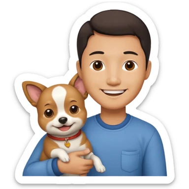 Chinese man with a dog sticker