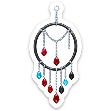 Epic Hanging suncatcher, threads and chains with shiny sparkly with ruby-gemstones and obsidian-gemstones,  sticker