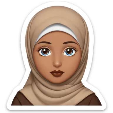 Turkish beautiful finish Konya girl blue eyes with brown beige hijab islamic dress and had on her hand brown color lipstick sticker