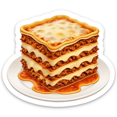 Lasagne alla Bolognese Cinematic Realistic Lasagne alla Bolognese Dish Emoji, depicted as a messy, layered pasta dish overflowing with melted cheese and rich meat sauce, rendered with hearty textures and warm, indulgent lighting. sticker