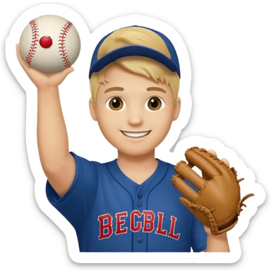 Blonde College guy holding up a baseball sticker