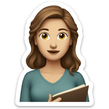 brown-haired white woman with book  sticker