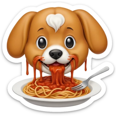 dog eating spaghetti  sticker