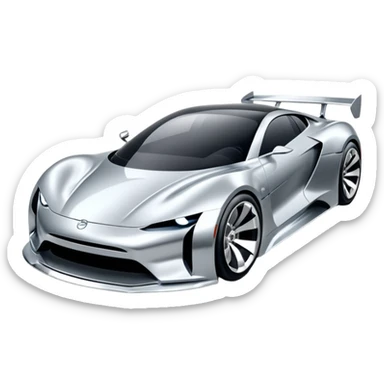 A low-profile futuristic car emoji made of polished silver chrome, wide body stance, smooth aerodynamic shape, glossy metallic surface, soft reflections, luxury swag aesthetic, minimal details, iOS emoji style, centered on clean white background, studio lighting sticker