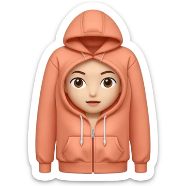 A 3D cartoon peach-coral hoodie with soft folds, drawstrings, and a casual fit, isolated plain background, Memoji-style. sticker