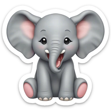 Cinematic Cute Yawning Baby Elephant Portrait Emoji, Head tilted slightly with a dramatic, wide-open yawn, showcasing a soft, downy gray hide with oversized drooping ears, round eyes barely open in drowsy contentment, Simplified yet irresistibly adorable features, highly detailed, glowing with a soft, cozy glow, high shine, relaxed yet expressive, stylized with a touch of gentle whimsy, bright and endearing, soft glowing outline, capturing the essence of a sleepy yet affectionate baby elephant, so drowsy it feels like it could stretch out of the screen and curl up for a nap! sticker