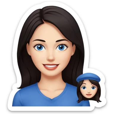 smiling woman with dark hair and blue eyes, inspired by Megan Fox sticker