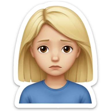 Young girl with blonde hair and a sad, discouraged face sticker