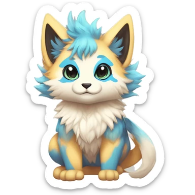 Anthro Fluffy Cool Cute Magical Celestial Elemental Colorful Vibrant Colors Kemono-style Chibi Fantasy-Animal-Fakémon-Pokémon-Hybrid Fur-Sona Aesthetic Full Body sticker
