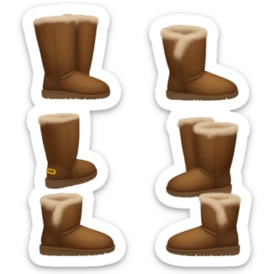A pair of brown Uggs with fluff around the top sticker