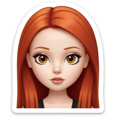 pretty bratz girl, long straight red hair, brown eyes, black eyeliner, pale skin sticker