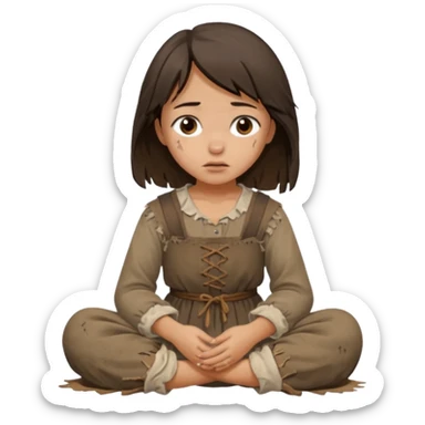 Brunette and tan peasant Girl begging sticker