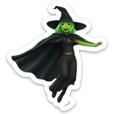 Flying green witch with black cape sticker