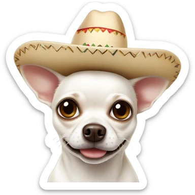 White chihuahua with dark brown spots wearing a sombrero sticker