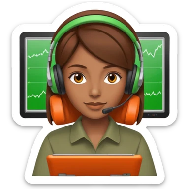 woman, brown hair, wearing a headset. she is controling limits on screen: green = ok, orange = bald überschritten, re = limite überschritten sticker