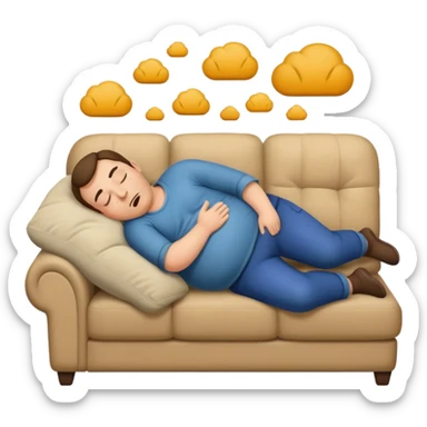 a man with a full belly passed out on the couch sticker
