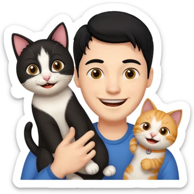 excited guy with a cat, black hair sticker