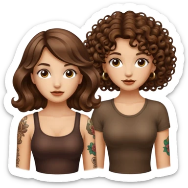 eureka mushroom — long wavy brown hair tattooed woman and short tight curly brown hair woman — idea glow sticker