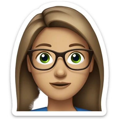 Female Accountant with glasses. Brown straight/wavy long hair with highlights and blue/green eyes sticker