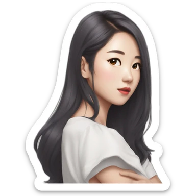 arms crossed kpop girl idol looking back over shoulder sticker