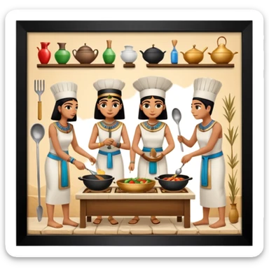 ancient Egyptian cooking scene in hieroglyphic style sticker