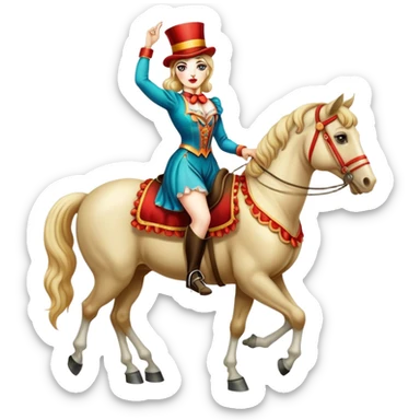 Vintage circus woman standing on horse sticker