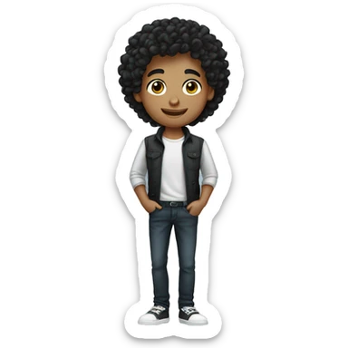 young man informal cloth tanned black curly hair sticker
