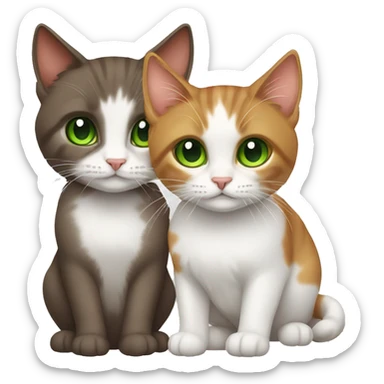 two cats, one with green eyes and short brown hair and another white and red with long hair sticker