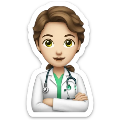Doctor woman with brown hair, white skin and green eyes sticker