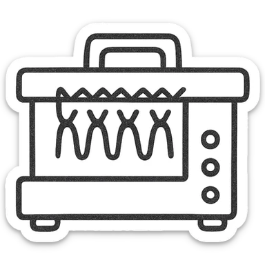 Google Material Design icon for 'Knitting Machines' depicting a simple knitting machine outline sticker