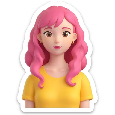 Emoji of a girl inspired by Fluttershy, with flowing pink hair, yellow top, and a gentle, caring face sticker