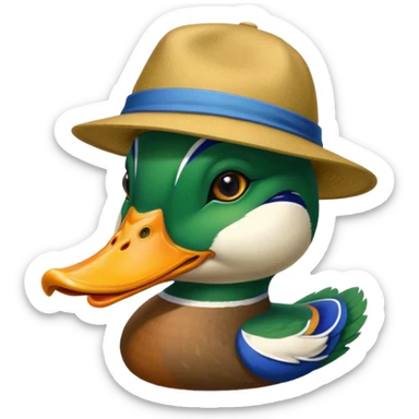 Create a mallard head which has a hat
 sticker