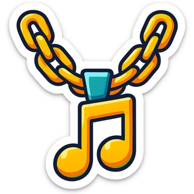 gold chain with music note pendant blending hip-hop and gaming vibes flashy eye-catching style streaming community badge sticker