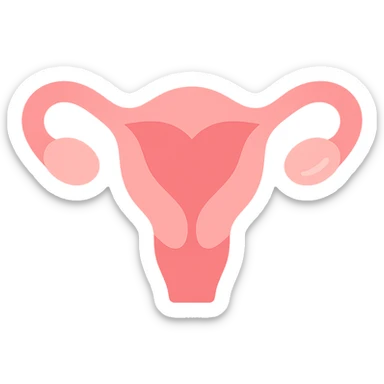 A clean, minimalistic vector illustration of a simplified uterus icon, designed as a stylized flower or heart shape with upward-sweeping fallopian tube 'horns'. Use smooth, well-defined lines with a modern flat design. Apply soft inner shadows and subtle highlights to give depth and gloss without breaking the flat aesthetic. Keep the design centered, symmetrical, and elegant. Transparent background. Color palette: soft pinks, muted reds, and gentle white highlights sticker