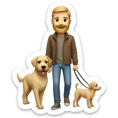 Bearded man taking his short hair beige dog for a walk  sticker