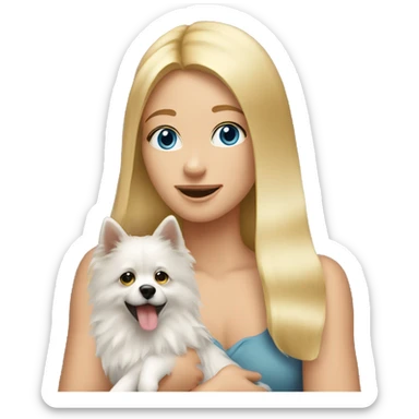 Blonde girl blue eyes holding spitz  sticker
