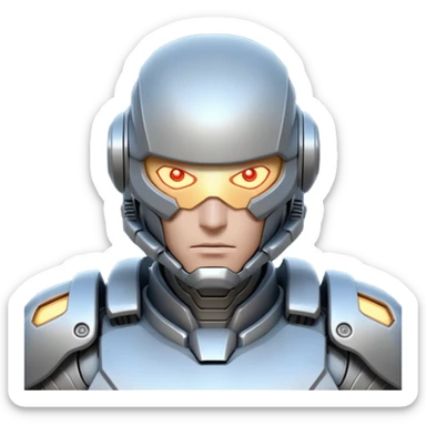 mechanical armored man portrait, head and shoulders only, futuristic metal armor, glowing energy lines, robotic shoulder plates, intense expression, sci-fi warrior vibe, 3D cartoon style, mobile game icon style, clean background, no text, no watermark
  sticker