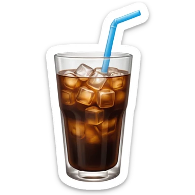 cold brew coffee in a glass with ice, condensation, and a straw sticker