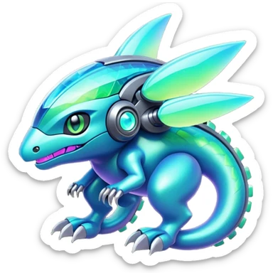  Epic legendary rare glowing mechanical Shiny sparkly transparent bioluminescent luminescent vibrant bright pastel dark exotic iridescent colorful gradients futuristic modern metallic glossy glittery fantasy-cyber-Fakémon-Pokémon-Vernid-creature sticker