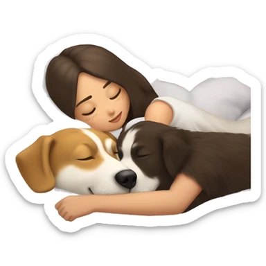 Brunette bob hair napping with her golden retriever and her husky in her bed sticker