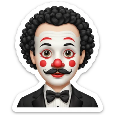 Elegant clown — tuxedo, mustache, white painted face sticker