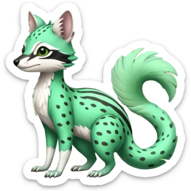 Feral Rare Fantasy  pastel-seafoam-green Hunter-forest-green  Vernid-Gremz-Numbat-Sergal-Genet-Trico-species by LiLaiRa, random markings, tufted tail, tufted ears, full body sticker