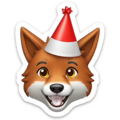 smiling red wolf birthday hat sticker