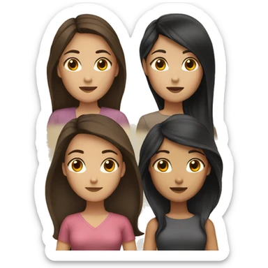 3 women, 2 black with dark hair, brown eyes, 1 asian woman, long brown hair, brown eyes sticker