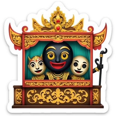Cinematic Realistic Wayang Kulit Pop Culture Emoji, featuring a vibrant shadow-puppet theatre scene rendered with dynamic textures and artistic, traditional lighting. sticker