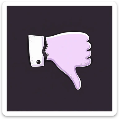 thumbs down emoji in chalk style, soft lilac color palette, rough doodle-like texture, drawn with pastel chalk on a dark surface, aesthetic and emotional Telegram channel, broken cracked thumb for extra emotion sticker