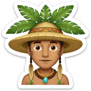 an man wearing a large leaf tribal hat sticker
