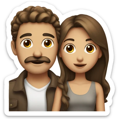 Guy with mustache kissing girl with brown hair and brown eyes sticker
