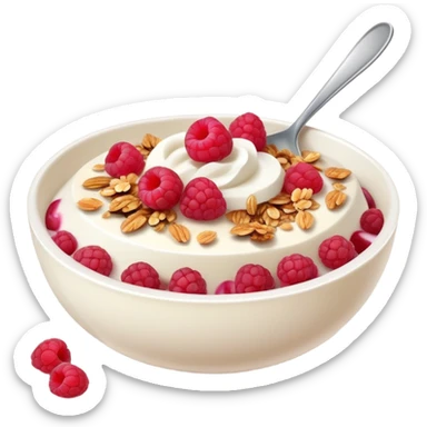 yogurt bowl with raspberries, coconut and granola  sticker
